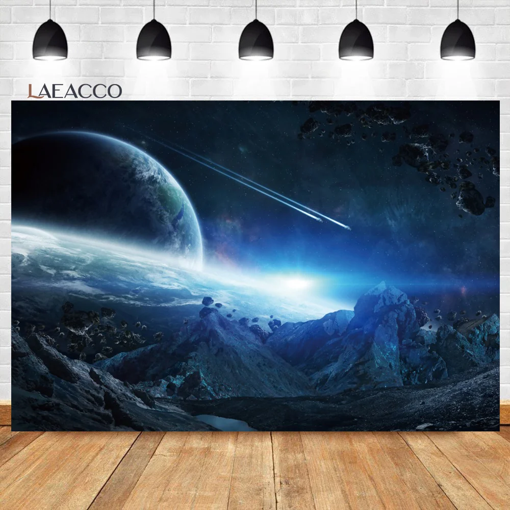 

Laeacco Galaxy Stars Sky Background Dark Blue Halo Glitters The Earth Meteorite Interior Decor Wallpaper Photography Backdrop