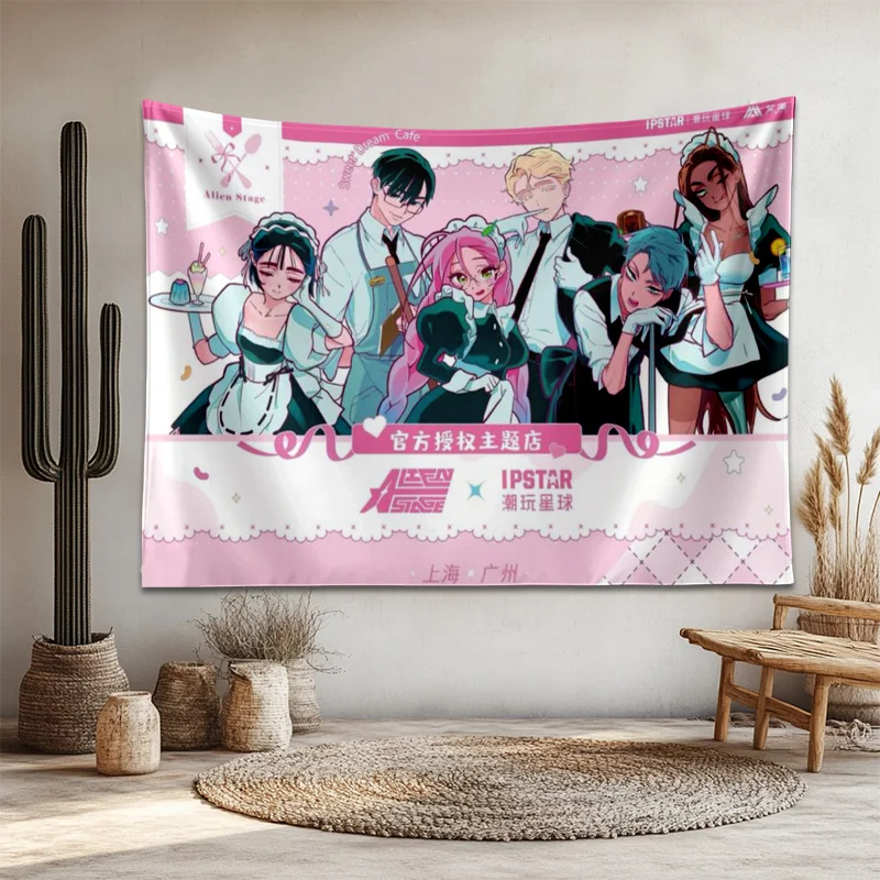 VIKAMA Alien Stage Maid Cafe Wandteppich, trendiges Spielzeug, Planet, dekorativer Hintergrundstoff, Anime, Heim- und Raumdekoration – Detail 4