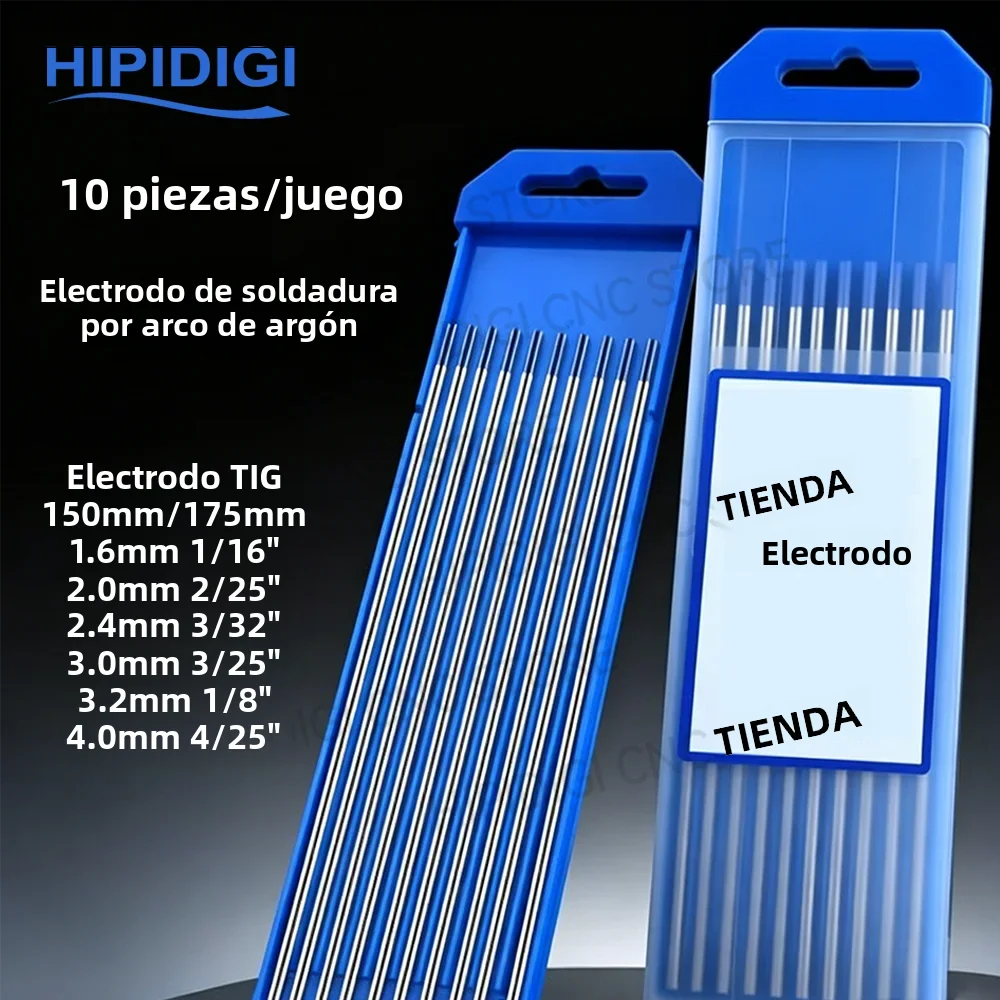 Juego de 10 Electrodos de 150 mm y 175 mm, Cabezal de Electrodo, Aguja de Electrodo TIG, Electrodo de Soldadura por Arco de Argón WL20 WL15 WT20 para Soldador TIG
