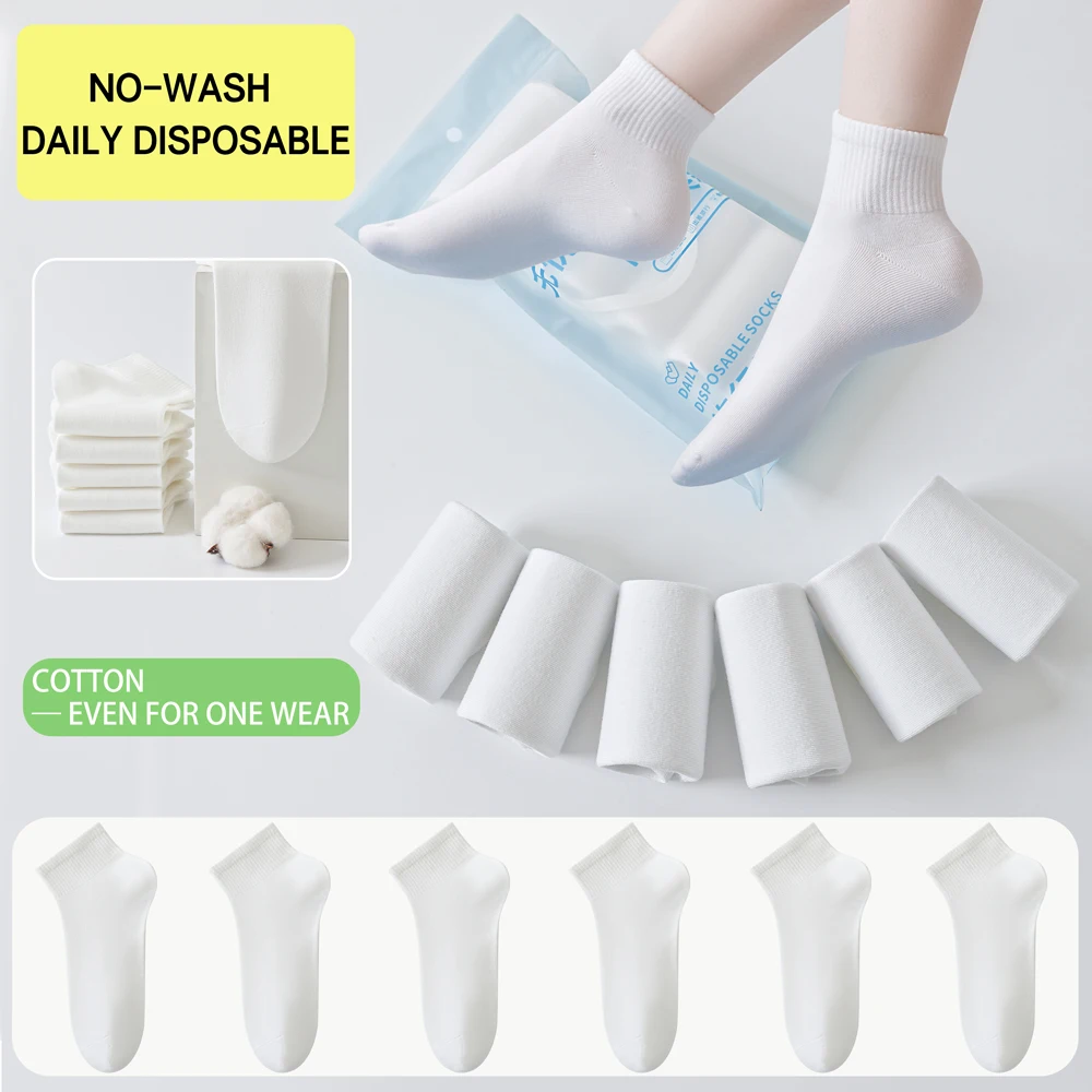 6Pcs Disposable Cotton Socks White Unisex Travel Essential Daily Throwaway Breathable Lightweight 36-43 with Pouch