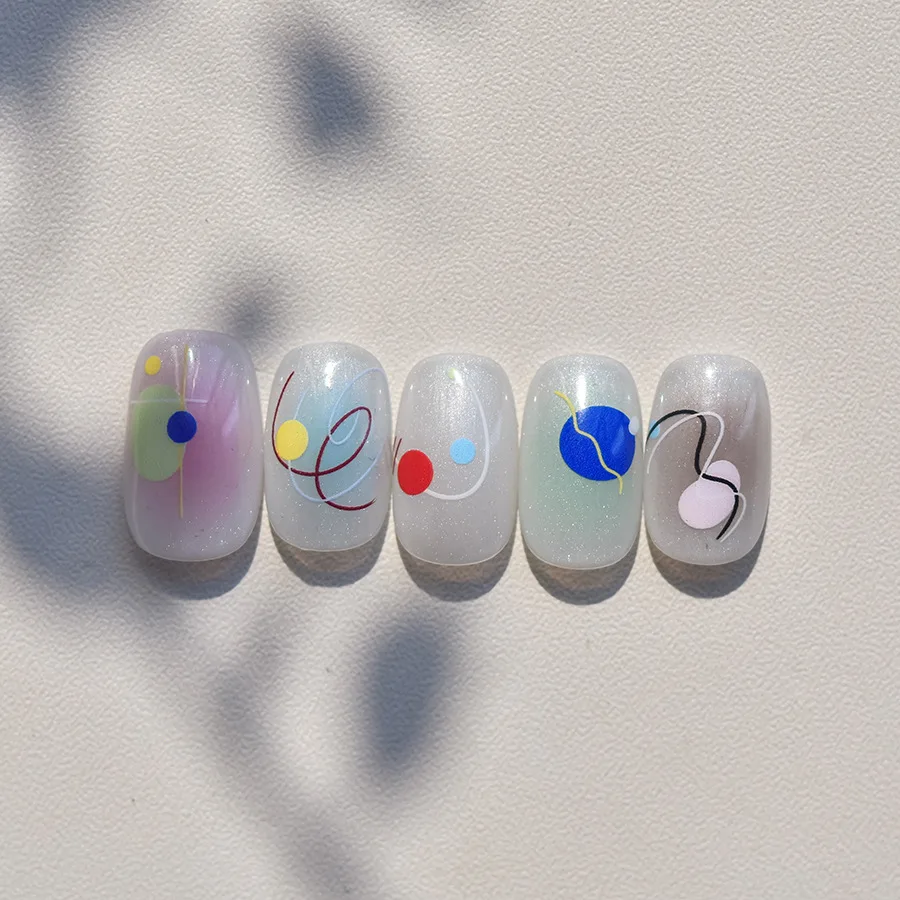 Pegatinas de colores geométricos para manicura, pegatinas autoadhesivas para arte de uñas, estilo de ilustración de bloque de Color de línea geométrica, planeta cuadrado marmoleado INS