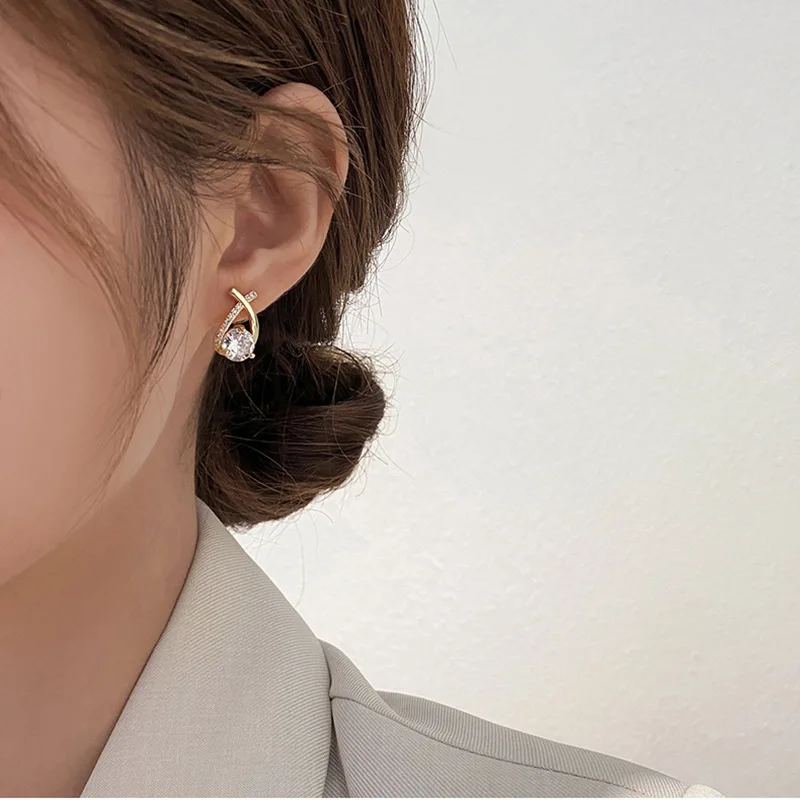 fashion cross stud earrings for wome girls korean style elegant crystal jewelry ear rings fishtail lady earrings gift