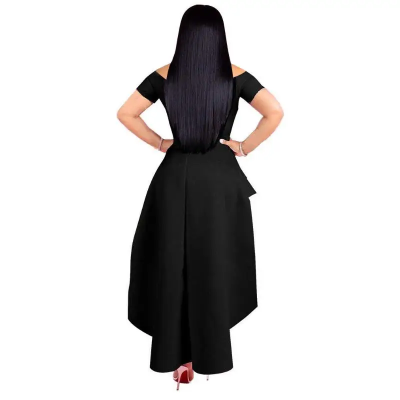 Black and red women's fashion knee dress sexy lips sleeveless irregular dress professional women's dovetail dress G42 image 3