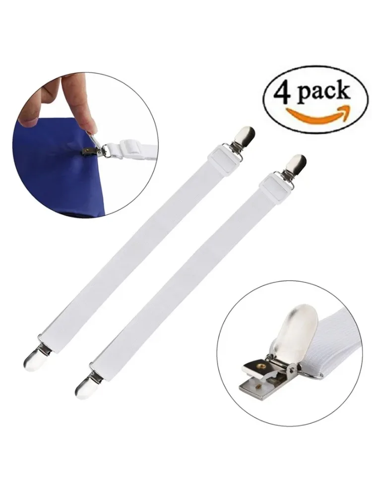 4 Stück verstellbare Bettlakenbefestigungen, Riemen, elastische Matratzenbezug, Eckhalter, Clip, Greifer, Hosenträger, Kordel, Haken, Schlaufenverschlüsse