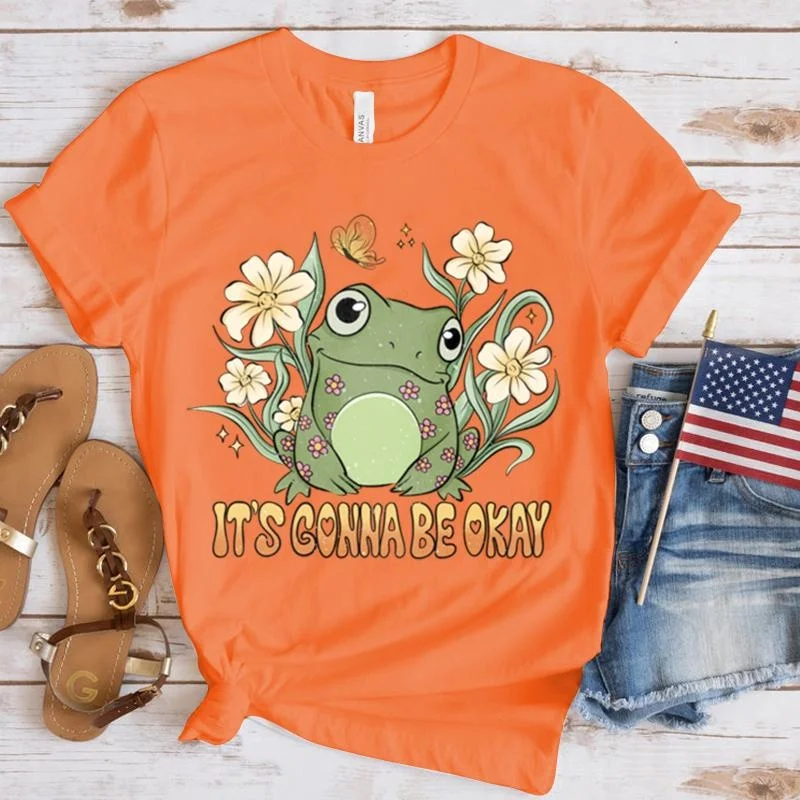 New Frog Print T-Shirt Women Casual T Shirt Summer Fashion Short Sleeve Round Neck Tops