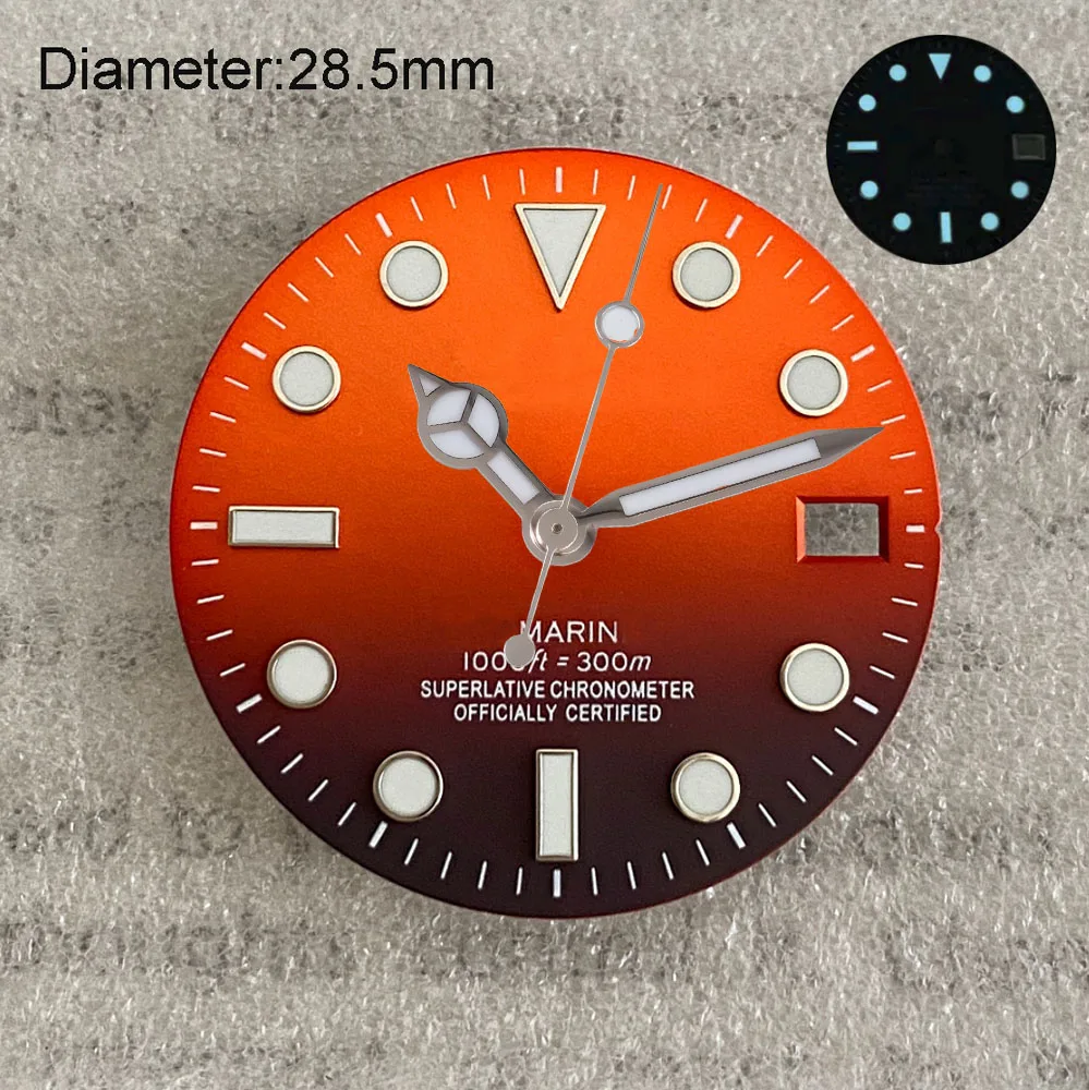 28.5mm NH35 S Logo Dial Gradient Green Orange Blue SUB Dial for NH35 Movement Blue Lumen Hands NH35 Deep Sea Mariner S Dial Part