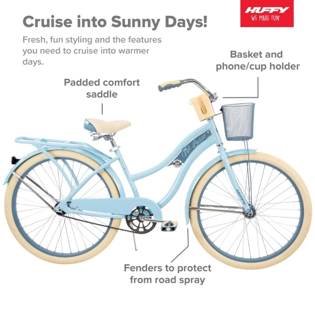 Huffy Nel Lusso Classic Cruiser Bike with Perfect Fit Frame Women s Light Blue 26 Inch AliExpress