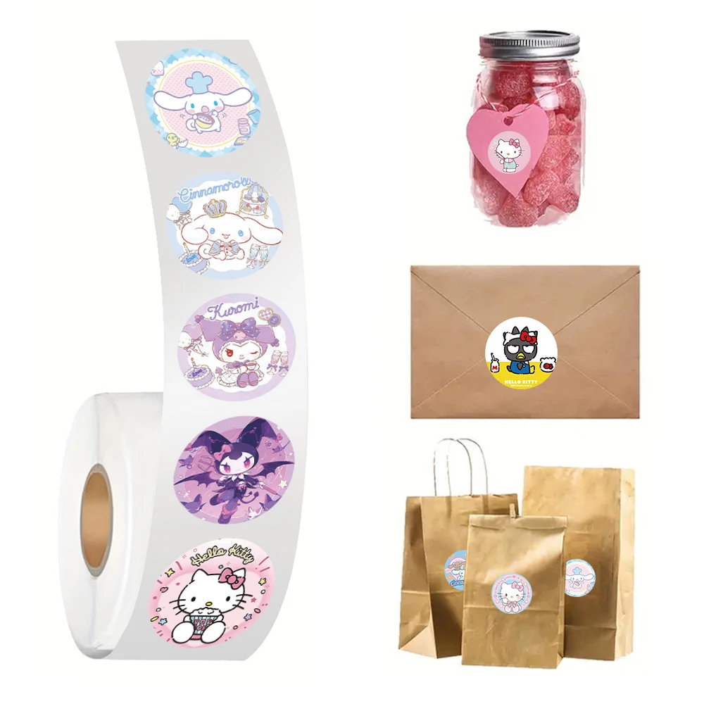 500pcs/roll Kawaii Sanrio Series Anime Sealing Stickers Cute Kuromi Cinnamoroll Cartoon Decals Guitar Phone DIY Sticker Gifts