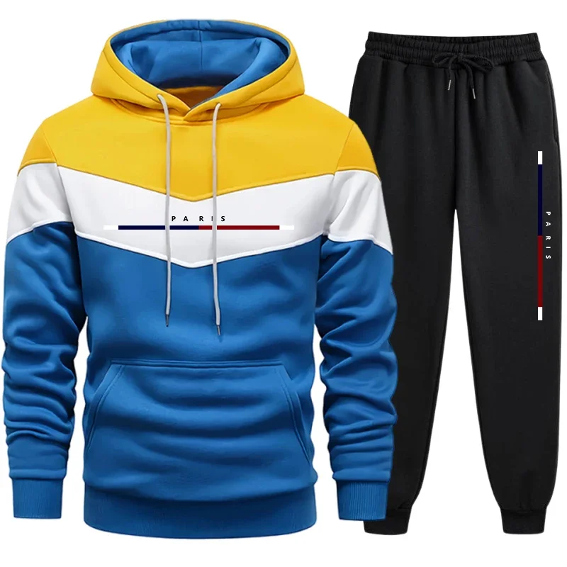 جودة عادية رائجة البيع الرجال رياضية موضة هوديي ثلاثي الألوان البلوز و Sweatpants ملابس رياضية يومية رجل البدلة الراحة الرياضية