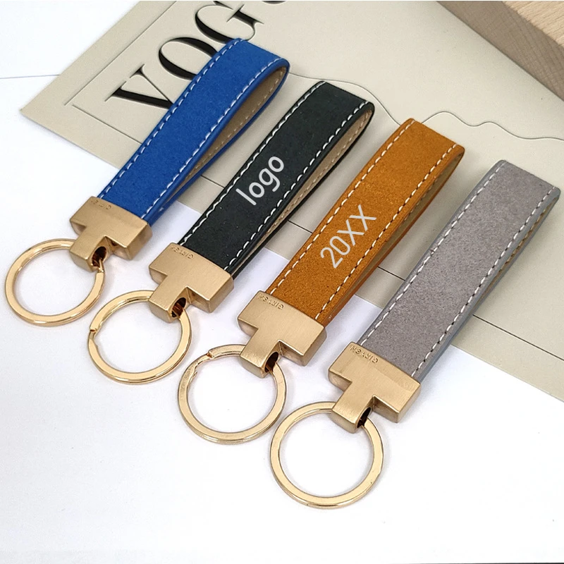 Personalisierter Logo-Wildleder-Auto-Schlüsselanhänger, blanko, lasergraviert, Auto-Leder-Schlüsselanhänger, personalisierte Rindslederketten