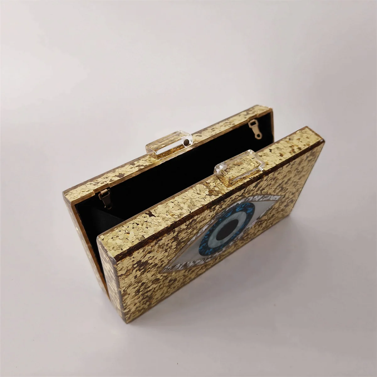 Women Big Gold Glitter Evil Eye Cheapest Acrylic Box Clutches Bags Handbag Coin Purse Embroidered Lady Clutch Tassel Small Flap