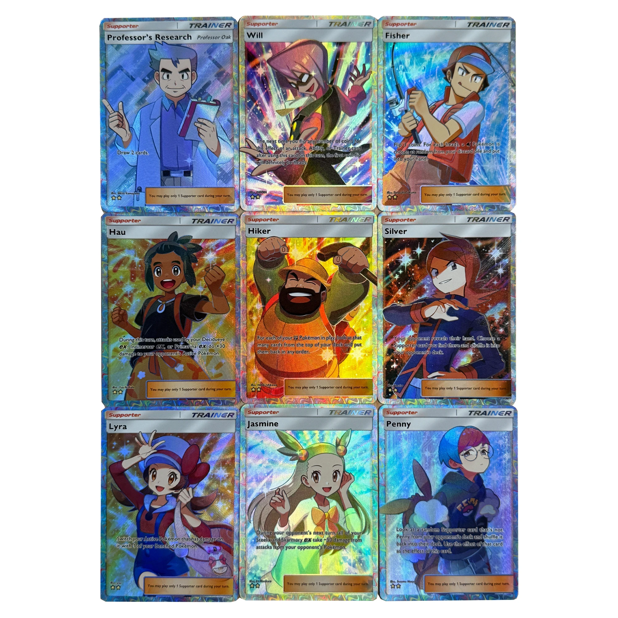 

9Pcs/set Diy English Version Ptcg Trainer Will Hau Pocket Collection Card Refraction Color Flash Ptcg Jasmine Anime Card Gift