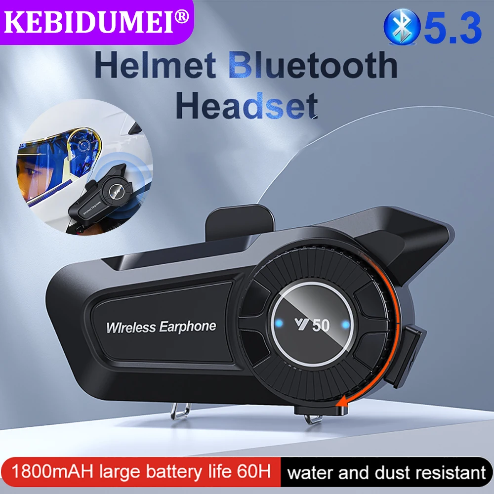 Bluetooth 5.3 Motorcycle Helmet Headset 1800mAh Waterproof Noise Reduction Headphone Wireless Moto Earphone with Volume Control