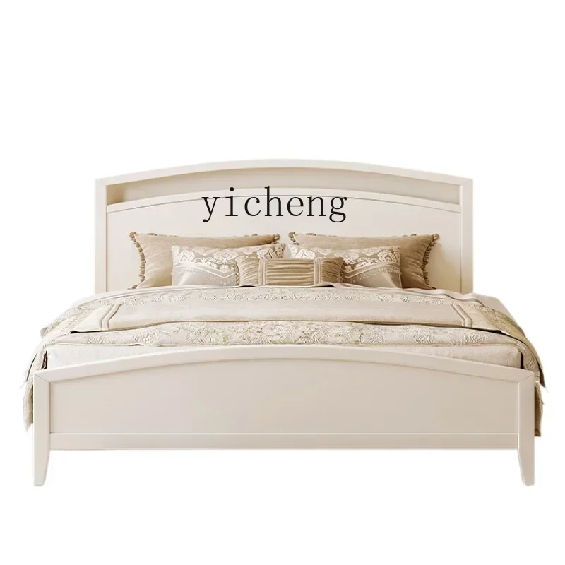 

white full solid wood bed retro light luxury cream wind double master bedroom