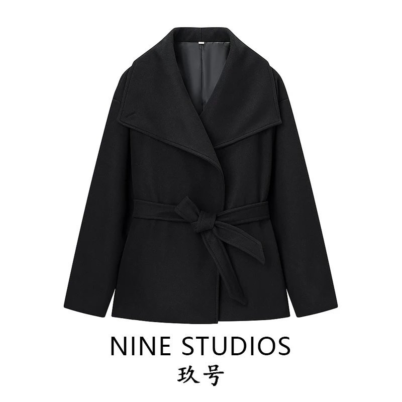 

NINE ZAR Women's Pure Color Loose Casual Coat with Belted oulder Lapels Polyester Fiber Commute Sle Long Sve Jaet