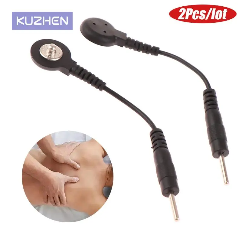 

2pcs Electrode Lead Wire Connecting Cables Plug 2.0mm Snap 3.5mm Male Connector Cable Use For Tens/EMS Massage Machine Device