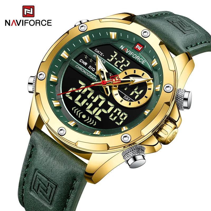 NAVIFORC Casual Sport Chronograph Men's Watch Genuine Leather Band Wristwatch Quartz Clock Luminous Display Relogio Masculino