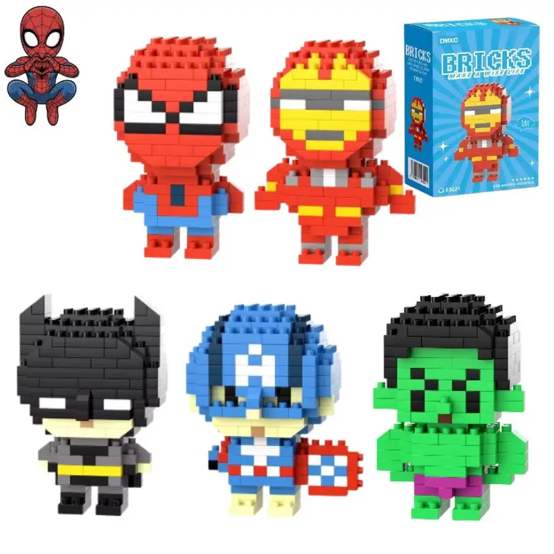Figura de acción de BANDAI Marvel Spider-Man, Deadpool y Venom, bloques de construcción de hierro, modelo de anime, figura coleccionable, juguete de regalo para niños
