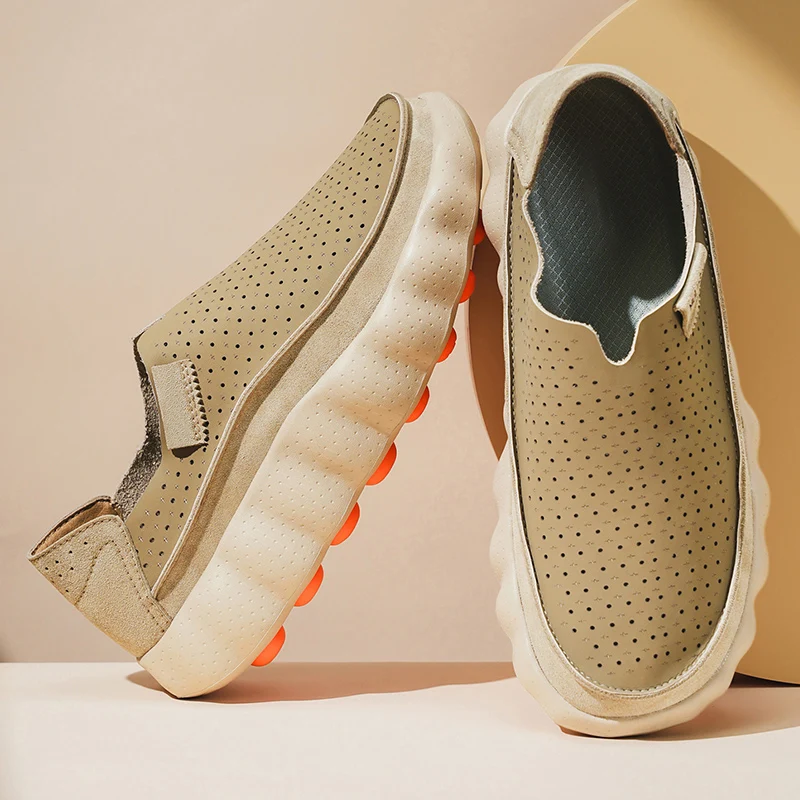 2026 Handmade Mens PU Leather Loafers Slip on Casual Shoes Breathable Walking Shoes Comfortable Slip on Flats Non-Slip Moccasins