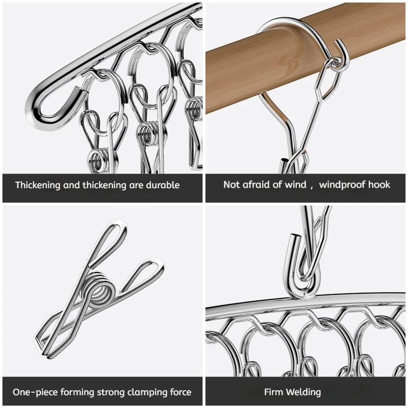 جورب الغسيل Airer شماعات الملابس الداخلية الجوارب حامل 20 أوتاد الفولاذ المقاوم للصدأ الملابس تجفيف شماعات يندبروف رف الملابس مقاطع #5