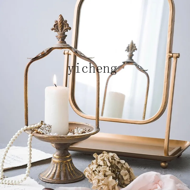 

ZYA Desktop Ornament Candle Holder Vintage Distressed Iron Art High-end Prop Entrance Living Room Decoration