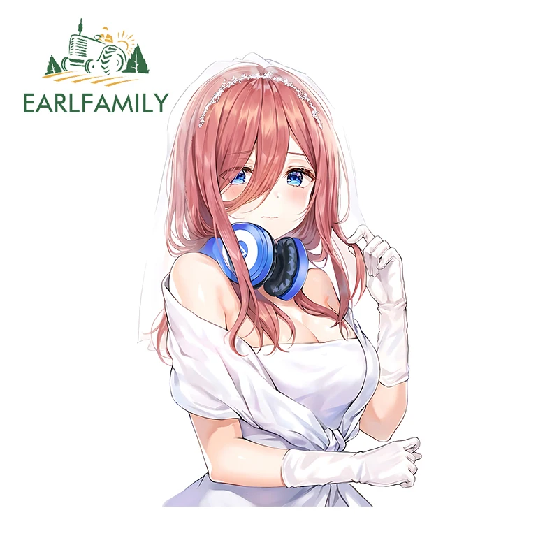 EARLFAMILY 13cm X 8.2cm for Miku Nakano Car Stickers Off-the-shoulder Wedding Dress Girl Decals Nice Personal Car Accessories