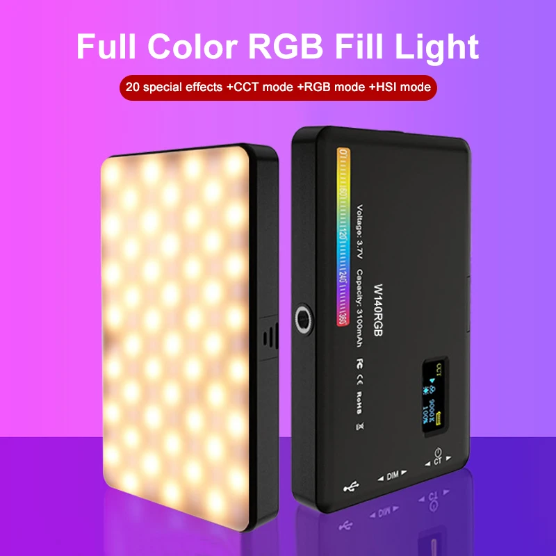 W140 LED RGB Color Video Light 2500-9000K 8W 3100mAh Photography Camera Light Dimmable Pocket Light for DSLR SLR Camera Lamp