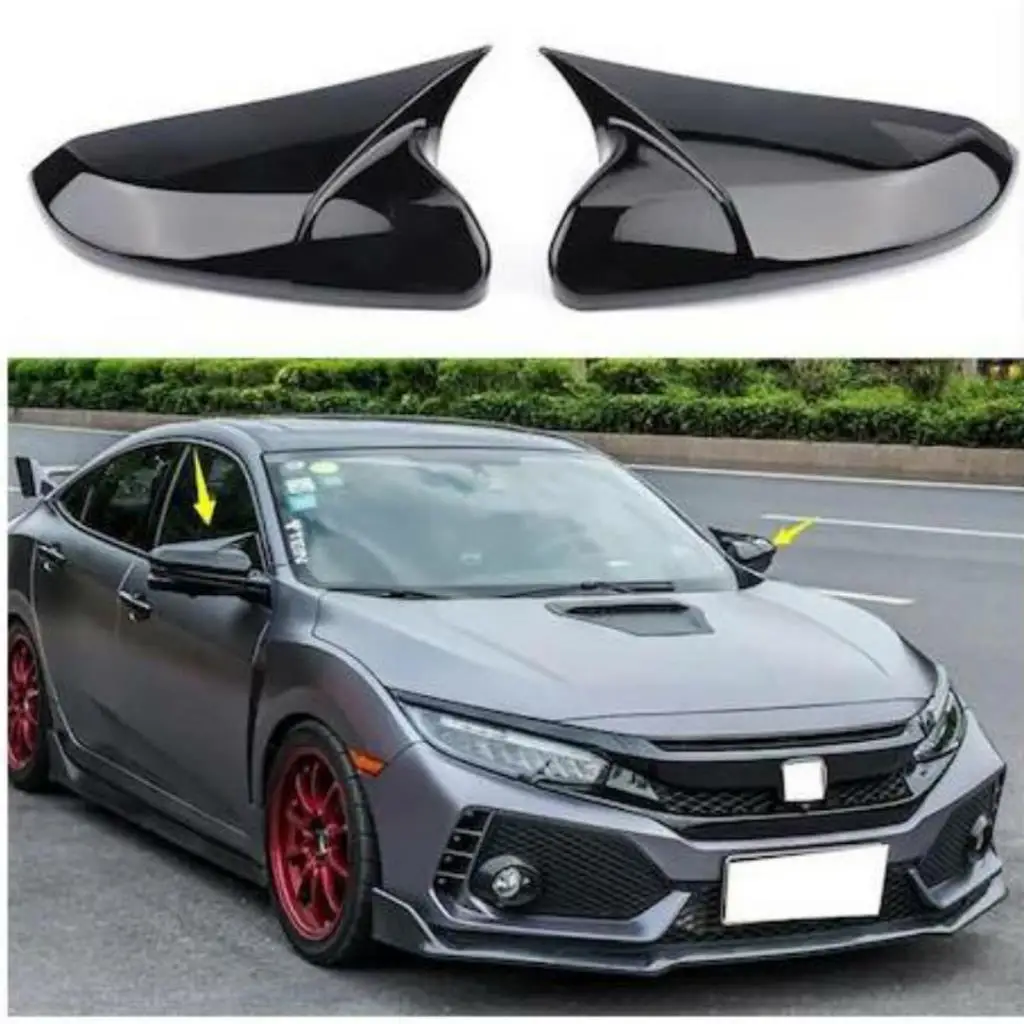 Accessory for Honda Civic Fc5 - Fk7 Bright Black BATMAN Case Car Shield Mirror Cover - 10oto