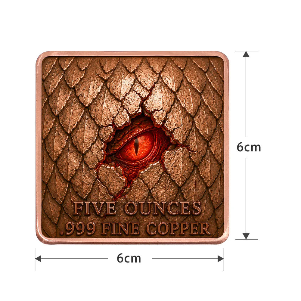 5oz .999 Fine Copper 7 Piece Set Dragon Song Square Scale Texture Wings Reliefform Rose Gold Edge Colorized Art Desk Decor Gift