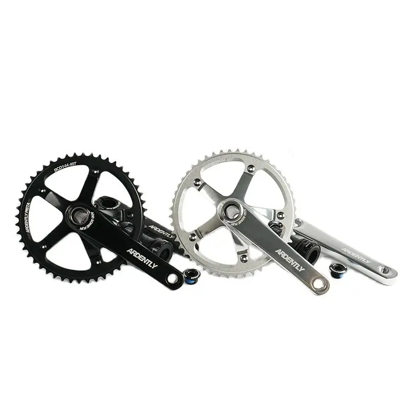 Ardently Bicycle Crankset Fixed Gear Bike Hollow Integrated Crank 165mm With Bottom Bracket 144BCD 48T Chainring Aluminum Alloy