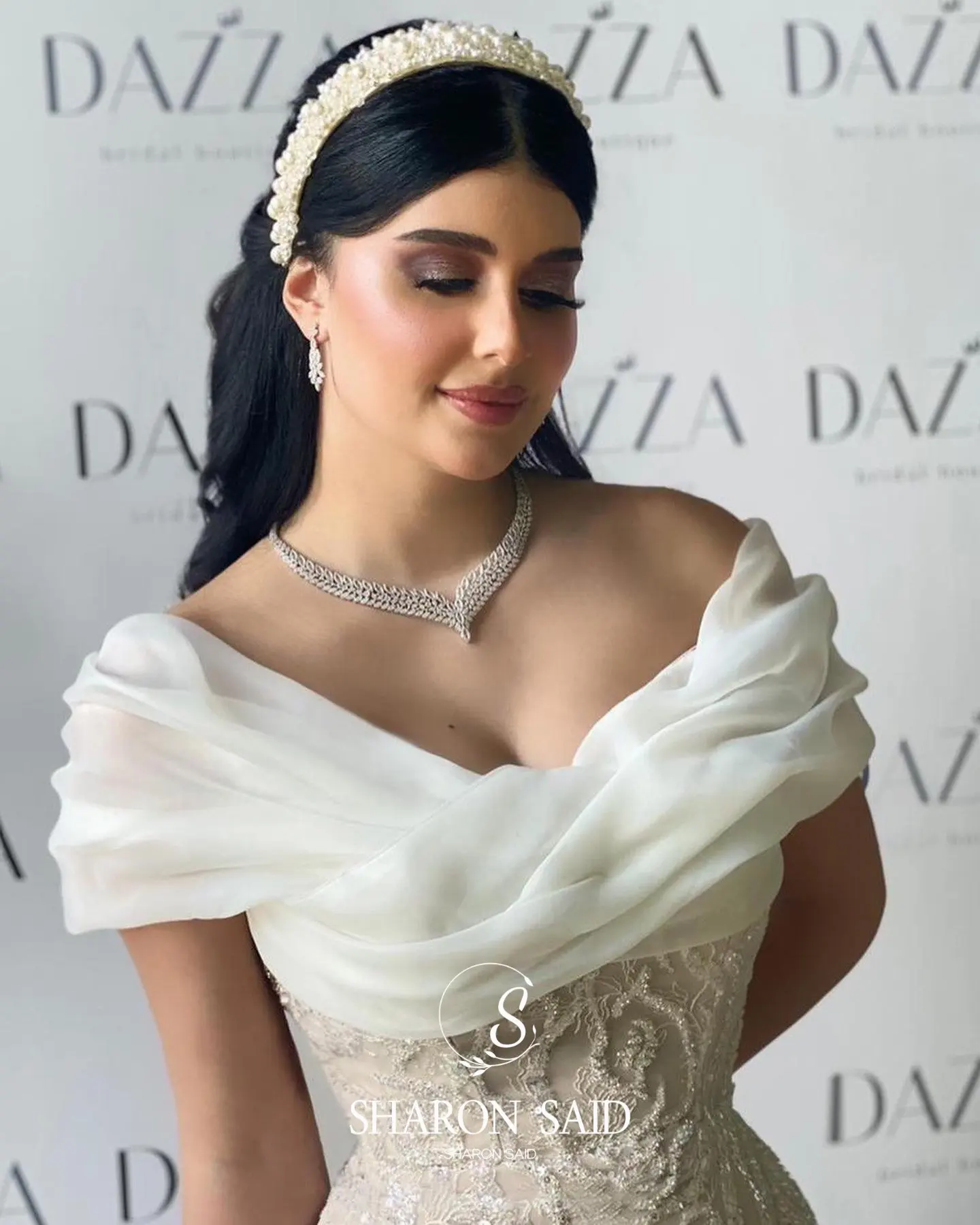 Sharon Said witte off-shoulder avondjurk met kralen overrok beige voor vrouw bruiloft Arabische galajurk SF168 op maat