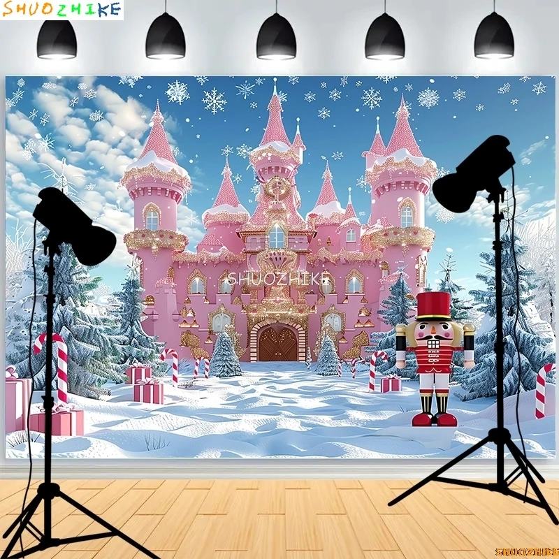 Christmas Tree With Gift Boxes Photography Backdrops Winter Snow Decorations Wooden Door Fireplace Room Background Props WR-04
