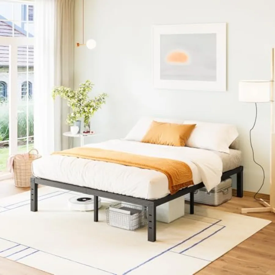 

Bed-Frame-Queen 14 Inch Metal Platform Bed-Frame No Box Spring Needed Heavy Duty Easy Assembly Noise Free Black