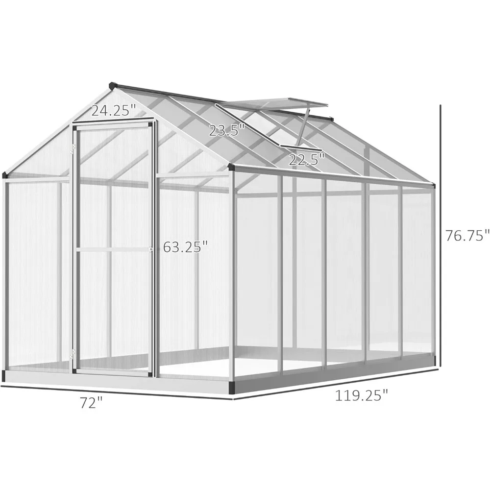 Estufa Walk-in com telhado de ventilação, ventilação e calha, Heavy Duty Alumínio, Green House, Hobby Greenhouse, Inverno, 10 'x 6'