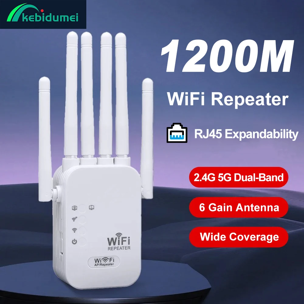 เครื่องขยายสัญญาณไวไฟ Kebidumei 1200Mbps แบบไร้สาย รองรับ 2.4G และ 5G ดูอัลแบนด์ 802.11ac