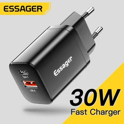 Essager usbタイプc急速充電器30ワットqc pd 3.0デュアルポートミニポータブルアダプタiphone 14 13 12アプリxiaomi高速壁の充電器