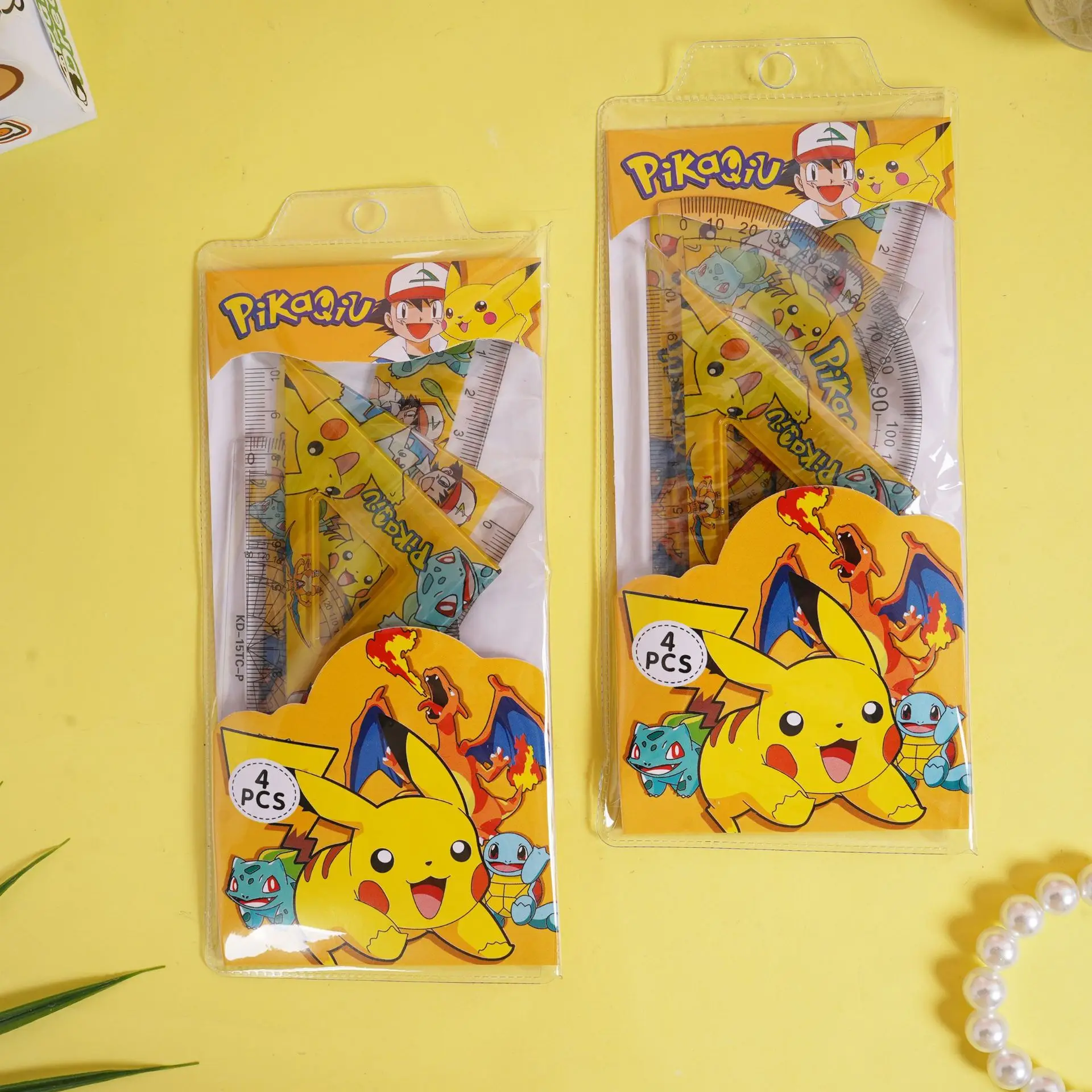 

4pcs Pikachu Rulers Triangle Board Protractor PPokemons Kids Drafting Stationery Student Kawaii School Supplies Children Gift