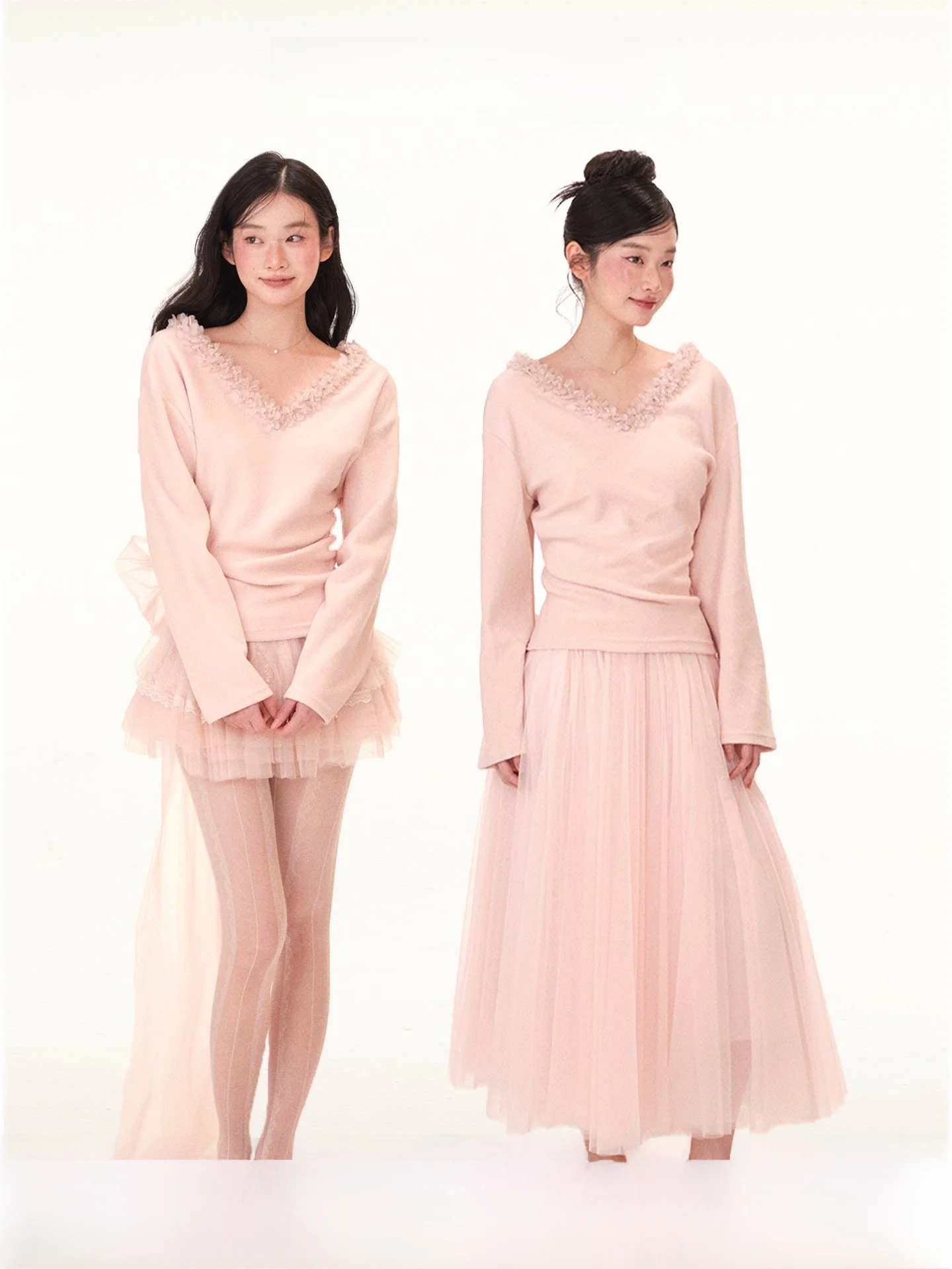 

Sweet Pear Daze Spring Floral Lace Bodice Knot Dress Set High Waist Tulle Overlays V-Neck Slim Fit Casual Wear