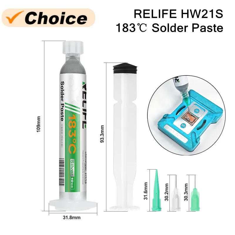 

RELIFE HW21S 10CC Syringe 183℃ Medium Temperature Solder Tin Paste for Mobile Phone Repair No Need Clean Fast Soldering Paste