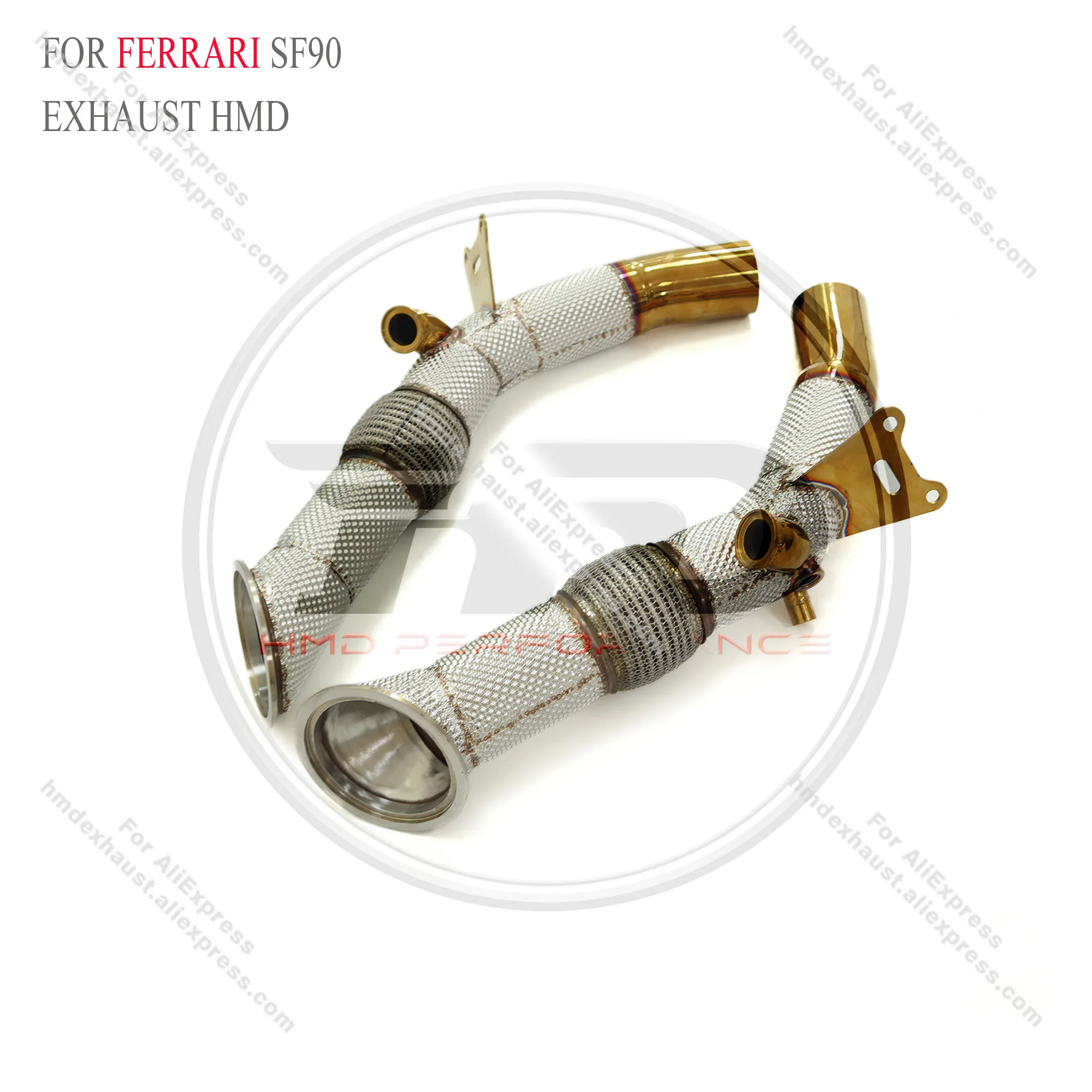 HMD Gold Exhaust System Stainless Steel Performance Downpipe for Ferrari SF90 2019+ with Heat Shield