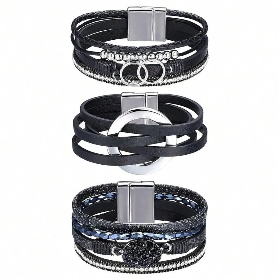 

Sanfenly Leather Wrap Bracelets For Women, Boho Wrap Bracelets Leather Cuff Bangle Beads Bracelets Stackable Western Bracelets