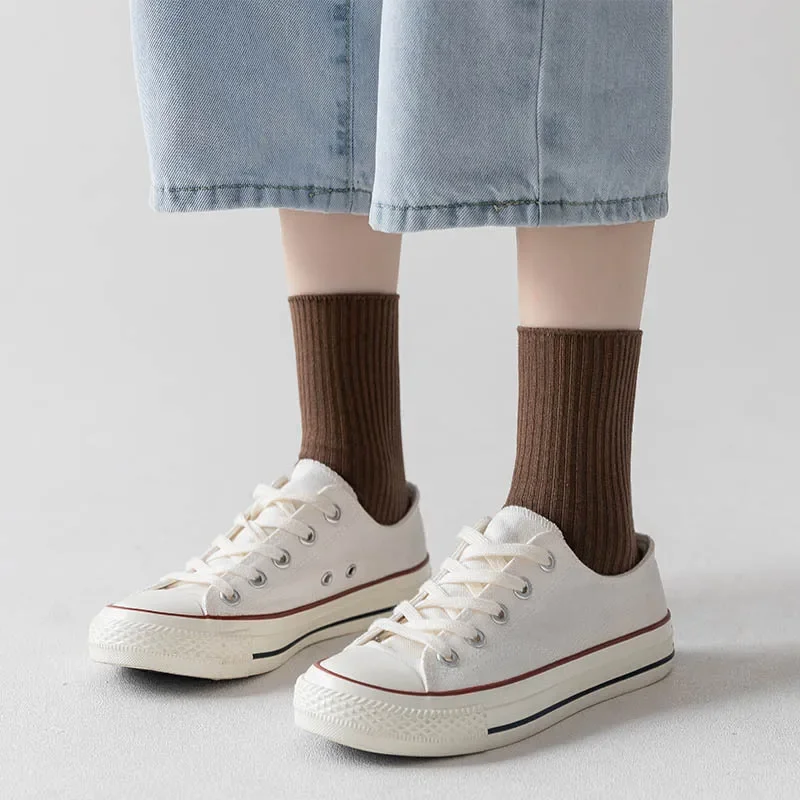5/10 Pairs Of New Japanese Socks Set Solid Color Women\'s Casual Cotton Socks Autumn Simple Women\'s Medium Length Socks