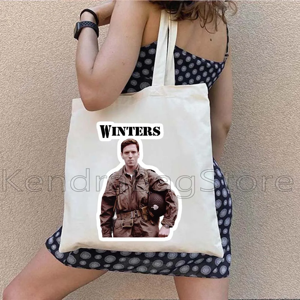 Retro Movie Band of Brothers Don Malarkey Skip Muck Richard Winters Canvas Shoulder Tote Bag Shopping Bag Shopper Casual Handbag