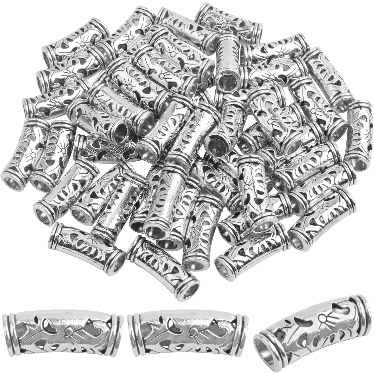 

50 шт. полых изогнутых трубчатых бусин-разделителей из тибетского сплава с большим отверстием, длинные трубчатые бусины-слайдеры для европейских шармов и кожаных шнуров