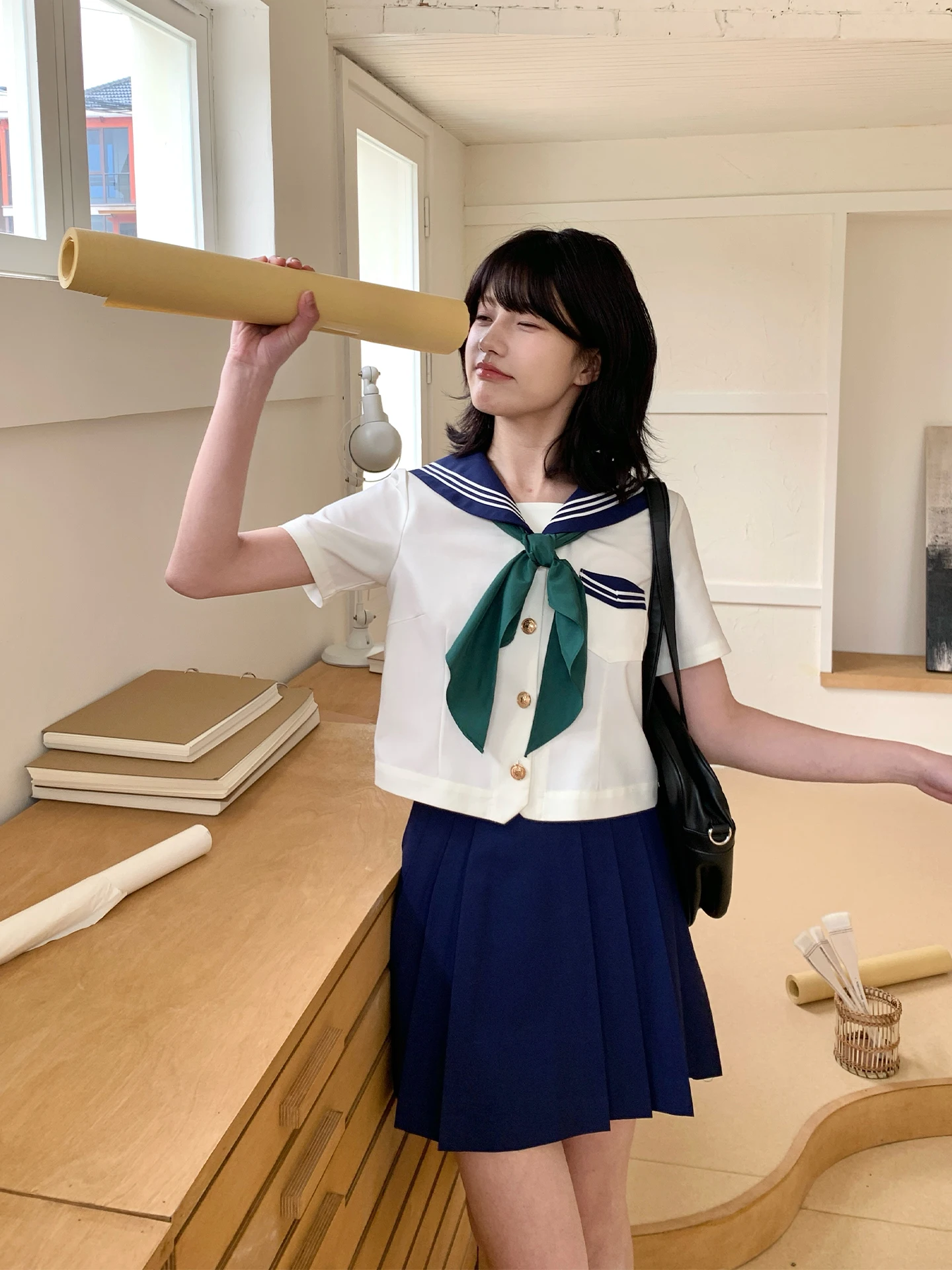 

Original Tokyo Seasonal Record JK Short Sleeve Sailor Suit Uniform Top Short Skirt Set Women Summer Thin Polyester Flip Collar