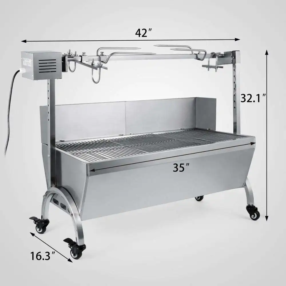 chinese stainless steel big commercial automatic pig meat rotisserie charcoal bbq barbecue grill machine for restaurant