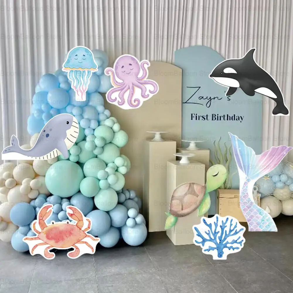 5pcs 12inch Ocean Animals KT Board Whale Octopus Cutout for Birthday Baptism Baby Shower Under the Sea Theme Party Decoration