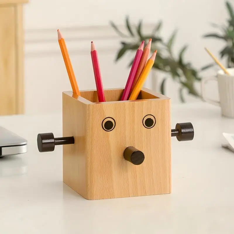 Creative Solid Wood Pen Holder Desktop Eyeglass Storage Organizer Office Desk Sundries Rack