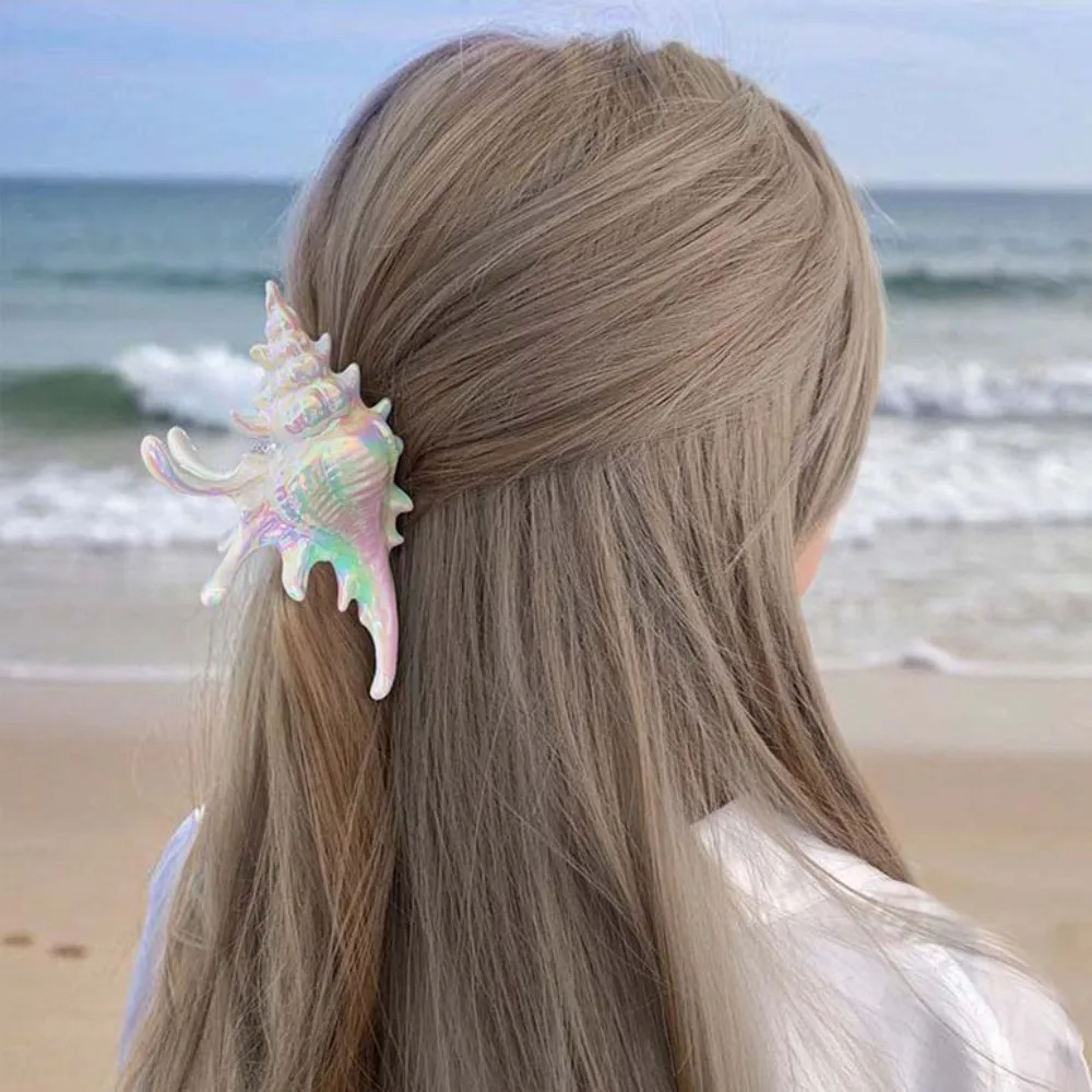 

Headdress Sweet Pearl Color Hair Claw Resin Korean Style Conch Shark Clip Bohemian Style Acrylic Women Hair Claw Women