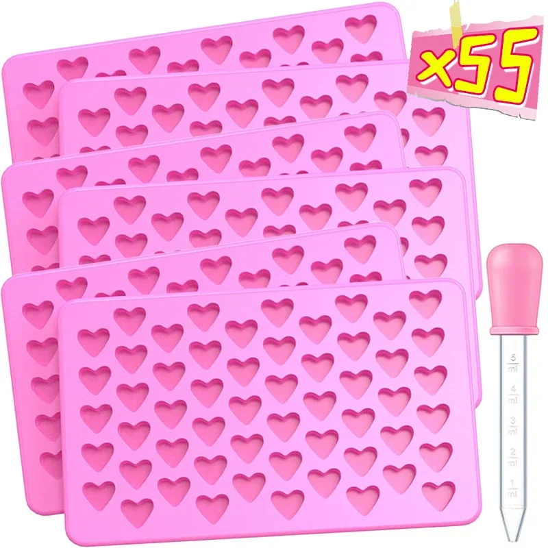 Molde de vela de silicona con forma de corazón de 55 rejillas, Mini molde para hornear DIY con forma de amor, Chocolate, caramelo, pastel, Fondant, accesorios de cocina